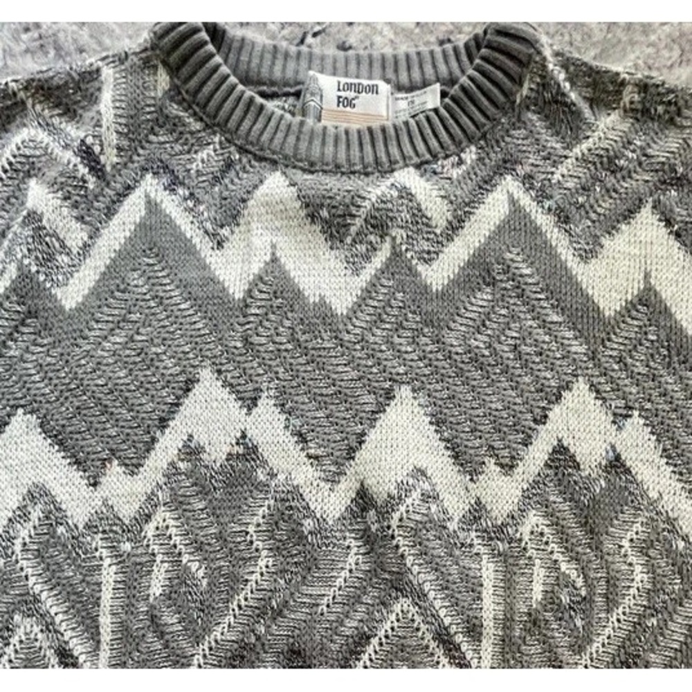 Vintage Coogi Style Sweater Men's XL Made in USA 90s Gray White‎ Pullover Cotton